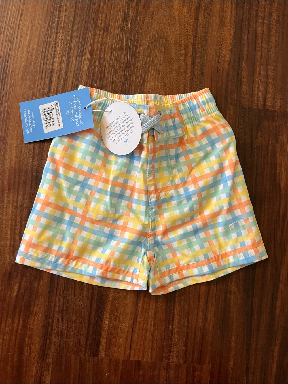 NWT RuggedButts Summertime Gingham Swim Trunks 3-6M